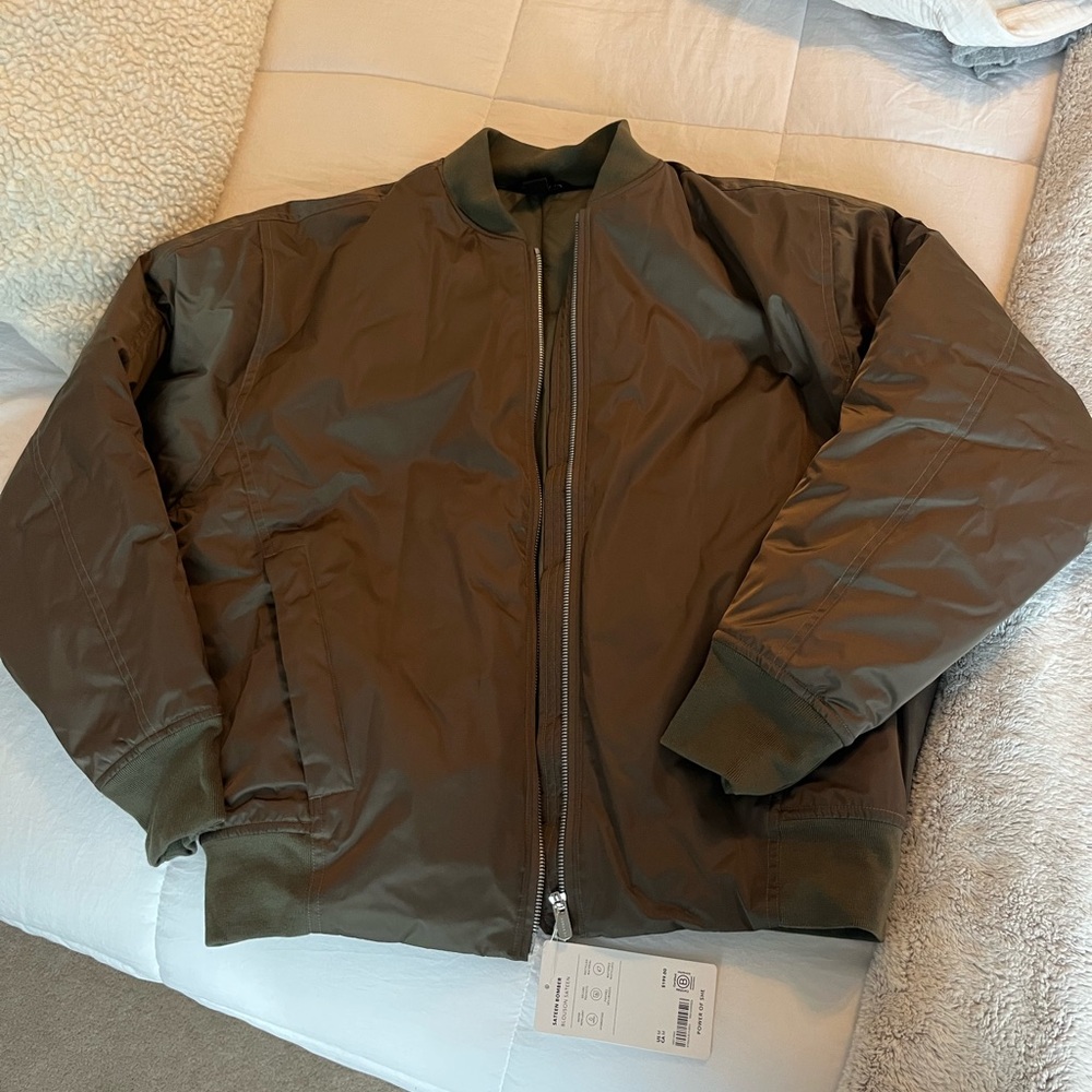 Athleta Green Bomber Jacket with Ribbed Cuffs
